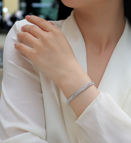 Morganite and Platinum-Plated S925 Silver Hand Chain Bracelet