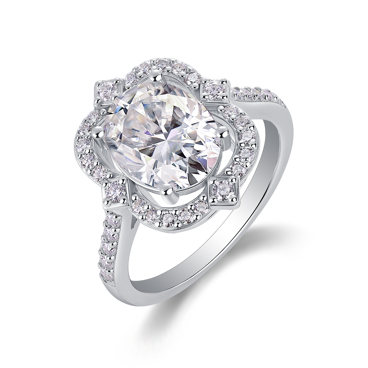 1Camellia Moissanite Ring Set in S925 Sterling Silver with Gold Plating