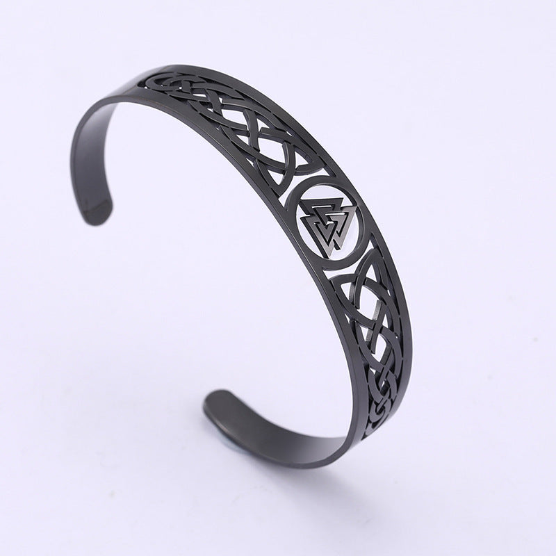Handcrafted Stainless Steel Valknut and Celtic Design Bracelet