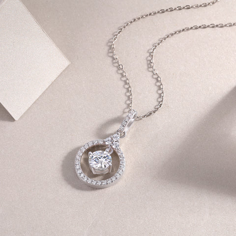 1Love 1-Carat Moissanite Pendant Necklace in S925 Sterling Silver with Platinum Plating - Modern & Elegant