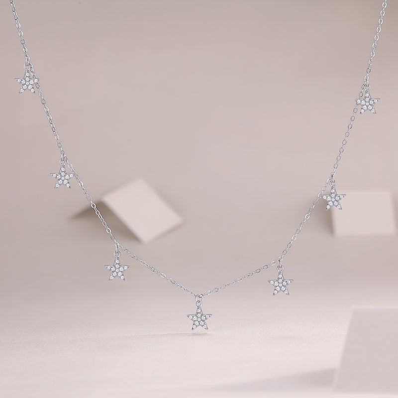 1Star Love Sterling Silver Moissanite Star Pendant Necklace Set Modern Elegant Fine Jewelry - 3