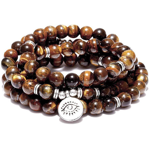 Tiger Eye Stone 108-Bead Lotus Bracelet Necklace