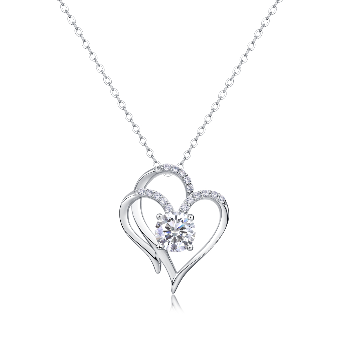 1Heart To Heart Sterling Silver Pendant Necklace with 1-Carat Moissanite Diamond