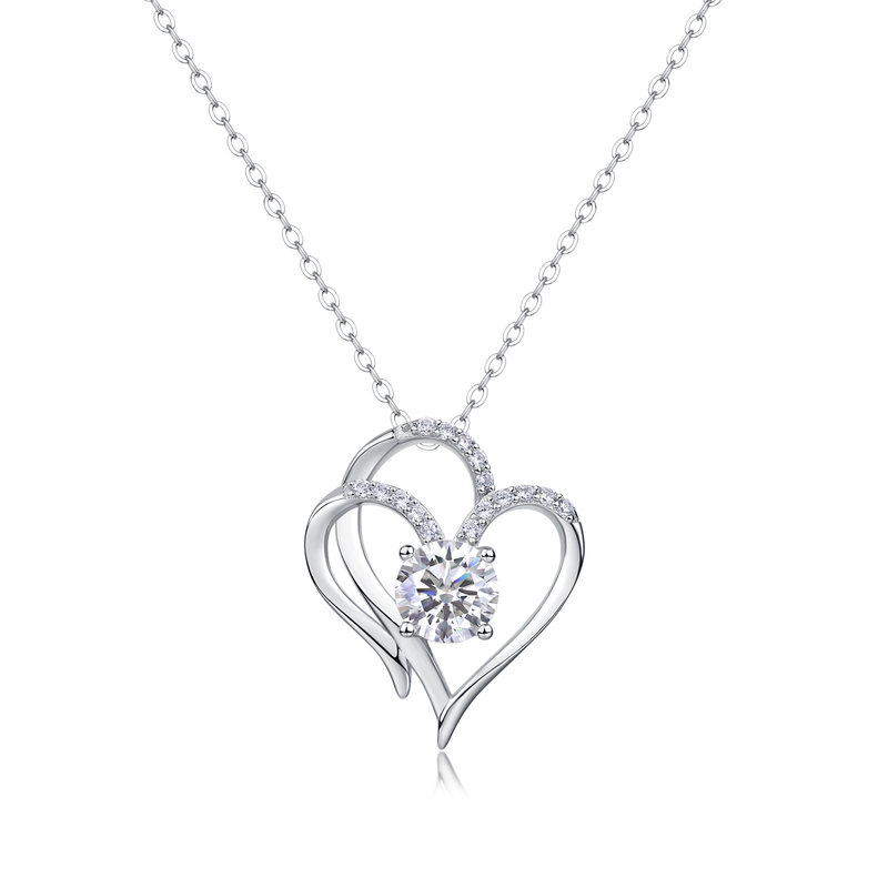 1-Carat Moissanite Heart Pendant Necklace in Sterling Silver - 2