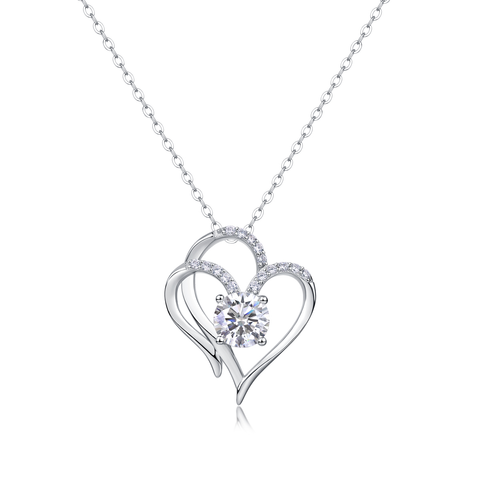 1Heart To Heart Sterling Silver Pendant Necklace with 1-Carat Moissanite Diamond