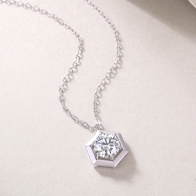 1-Carat Moissanite Hexagon Pendant Necklace in S925 Sterling Silver - Modern & Elegant - 5