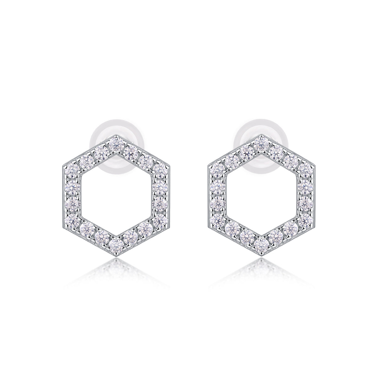S925 Sterling Silver Hexagon Moissanite Stud Earrings Modern Minimalist Fine Jewelry