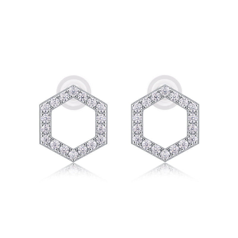 S925 Sterling Silver Hexagon Moissanite Stud Earrings Modern Minimalist Fine Jewelry - 6