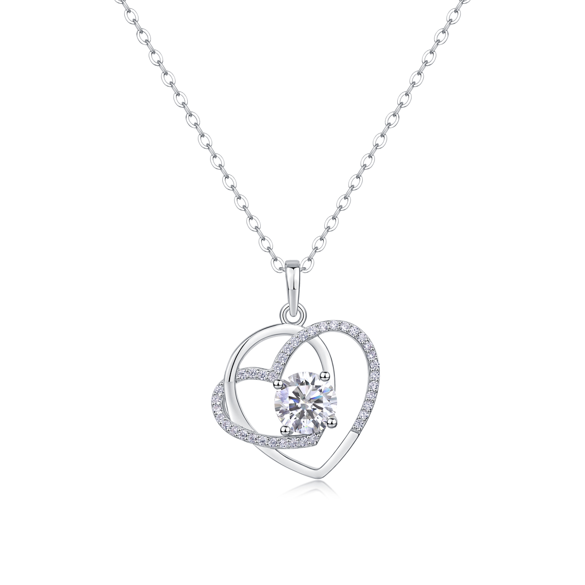 1-Carat Moissanite Heart Pendant Necklace in S925 Sterling Silver with Platinum Plating
