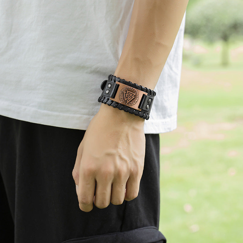 Nordic Viking Triangle Leather Bracelet for Men