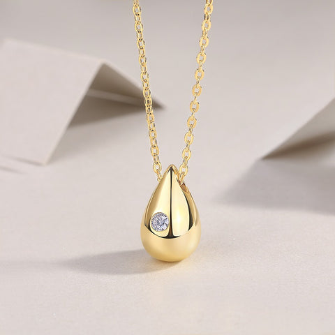 Dreamy Water Drop Moissanite Necklace Pendant in S925 Sterling Silver with Gold Plating