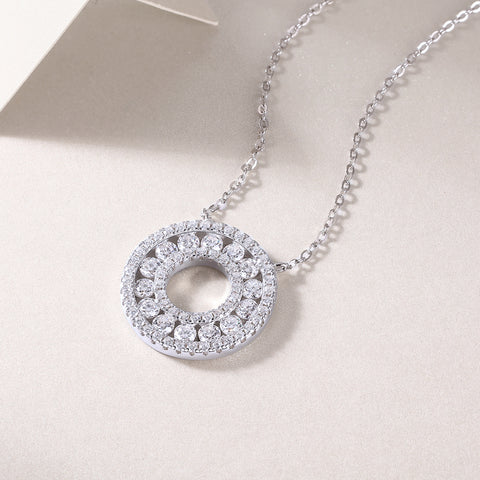 Luxury Moissanite Pendant Necklace in S925 Silver with Double Halo Design 40cm Chain