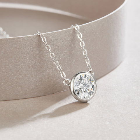 1-Carat Moissanite Pendant Necklace in S925 Sterling Silver with Platinum Plating