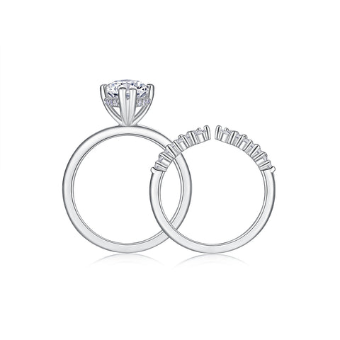 S925 Sterling Silver Moissanite Ring Set Modern Elegant Adjustable Bands