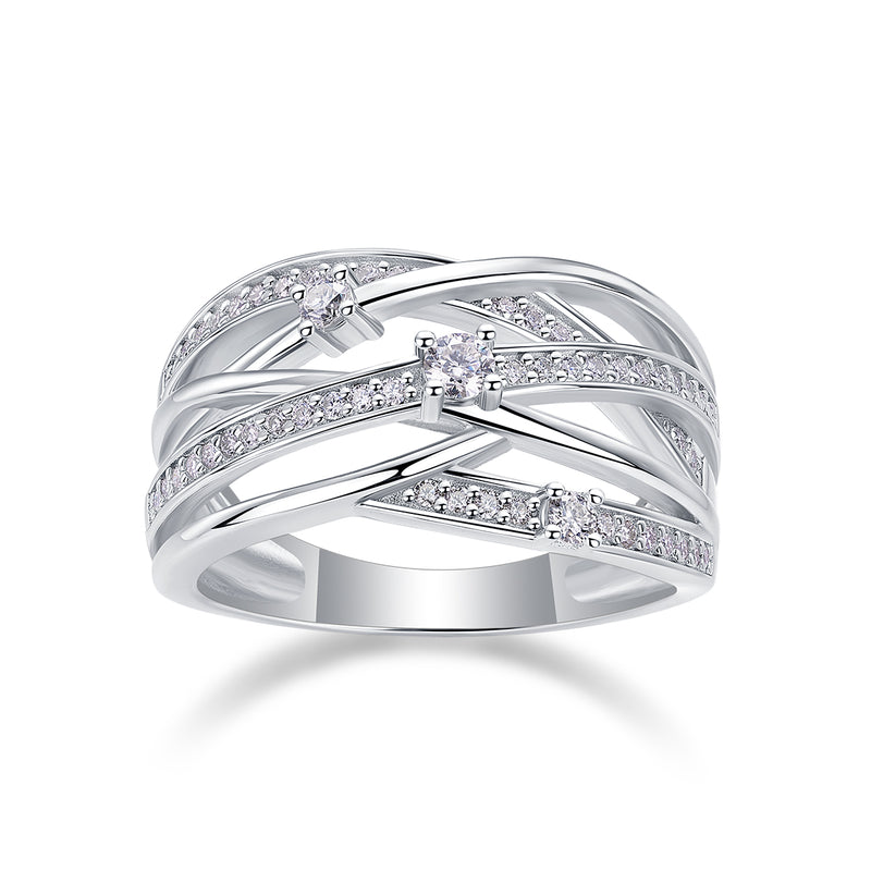 S925 Silver Moissanite Star Ring Modern Layered Band Fine Jewelry - 2