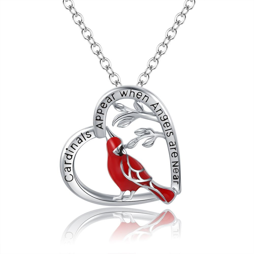Heart Shaped Cardinal Pendant Necklace in Copper for Everyday Wear