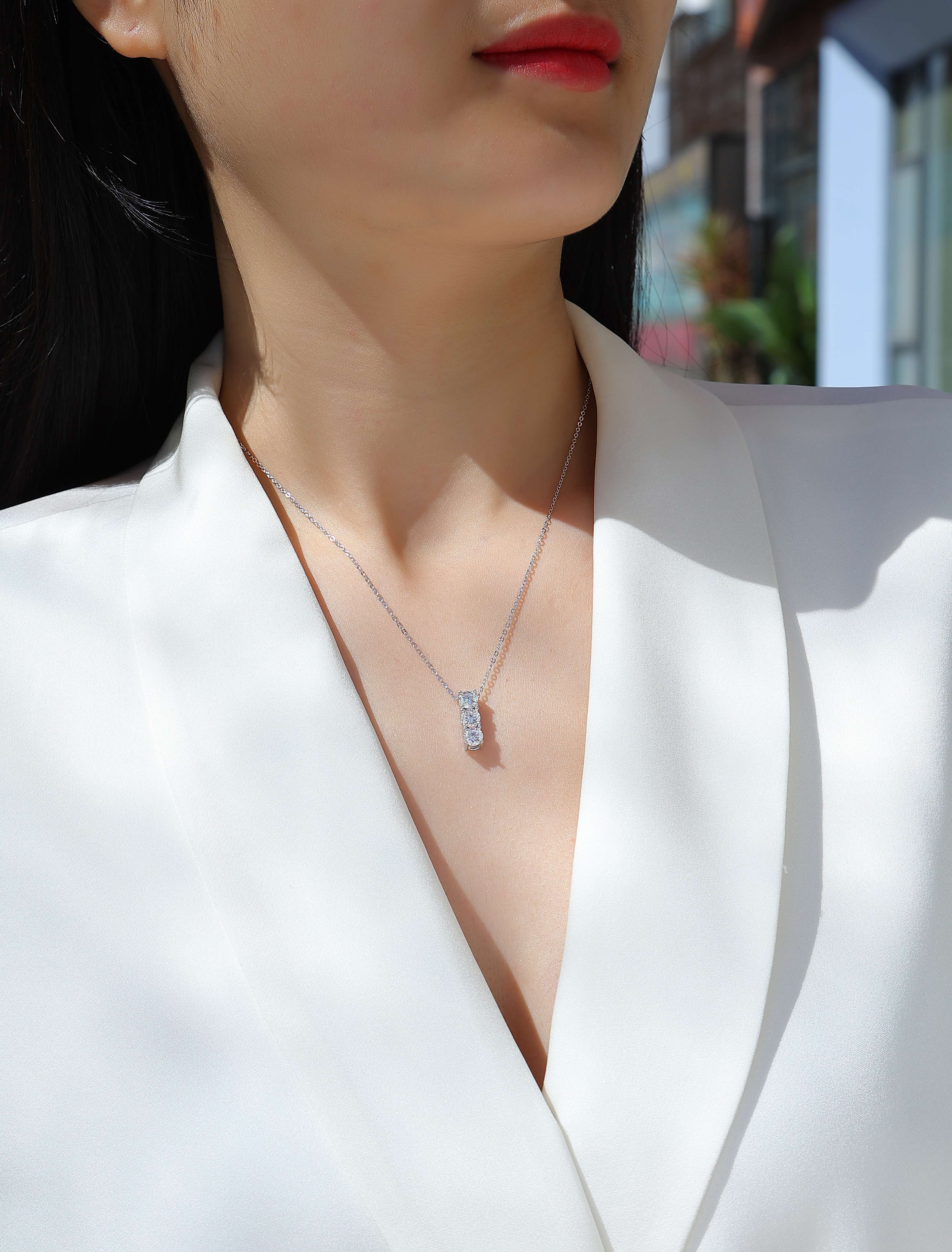 1Round Moissanite Pendant Necklace in S925 Sterling Silver with Platinum Plating