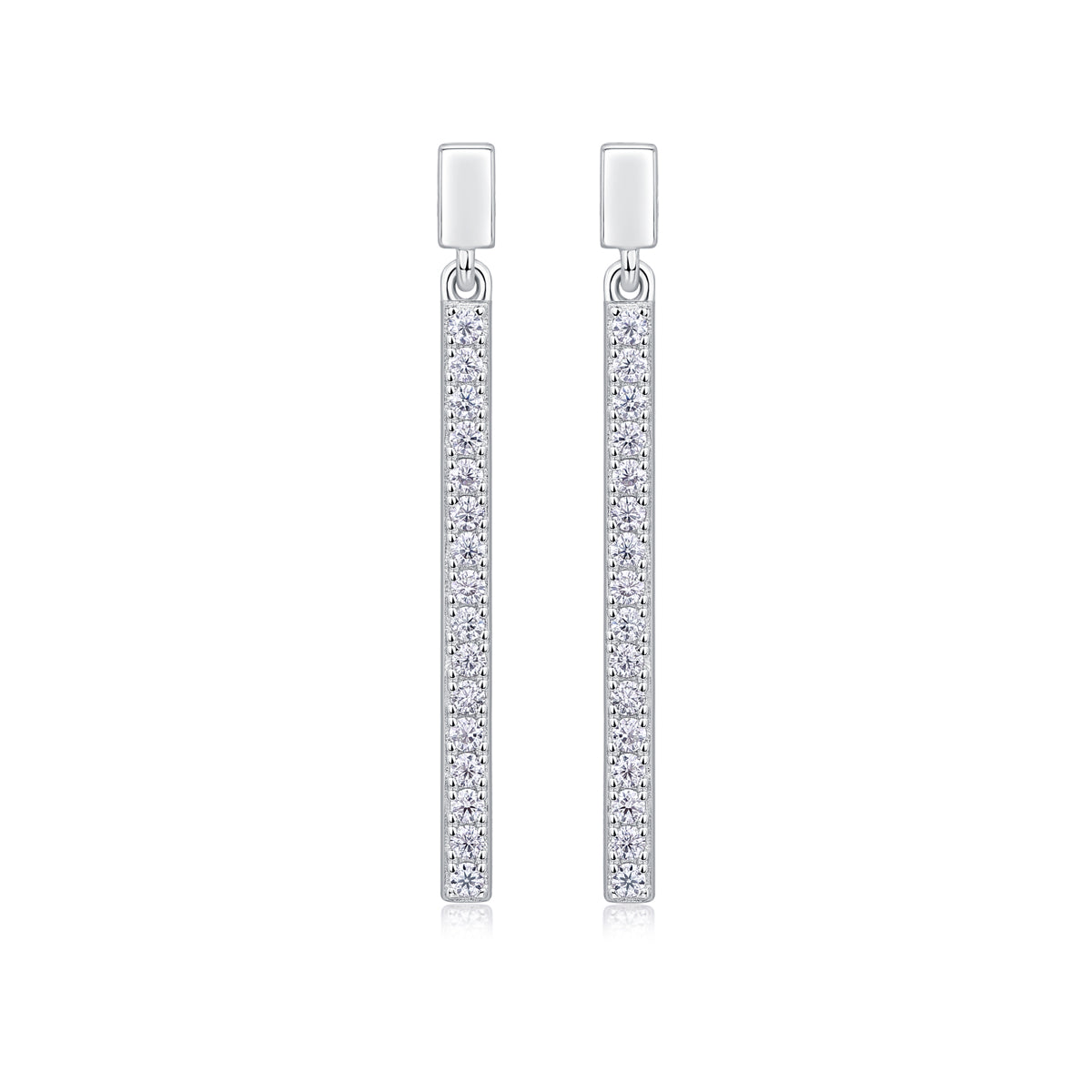 Moissanite Silver Stud Earrings Luxury Long Bar Design
