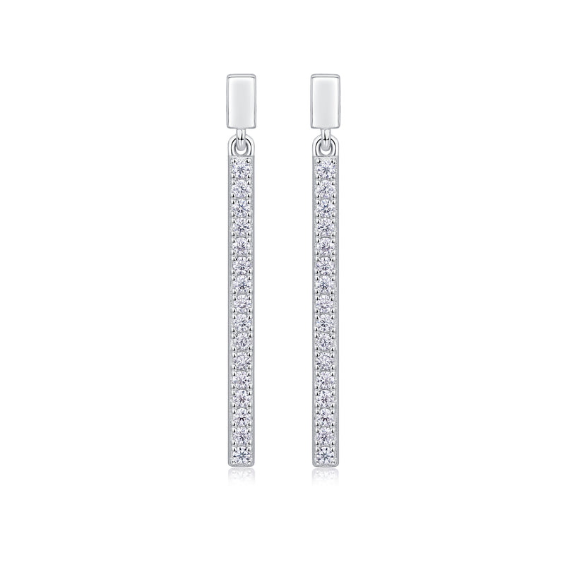 Moissanite Silver Stud Earrings Luxury Long Bar Design - 2