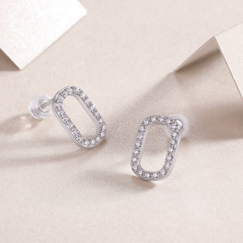 S925 Sterling Silver Moissanite Stud Earrings Modern Elegant Rectangular Design