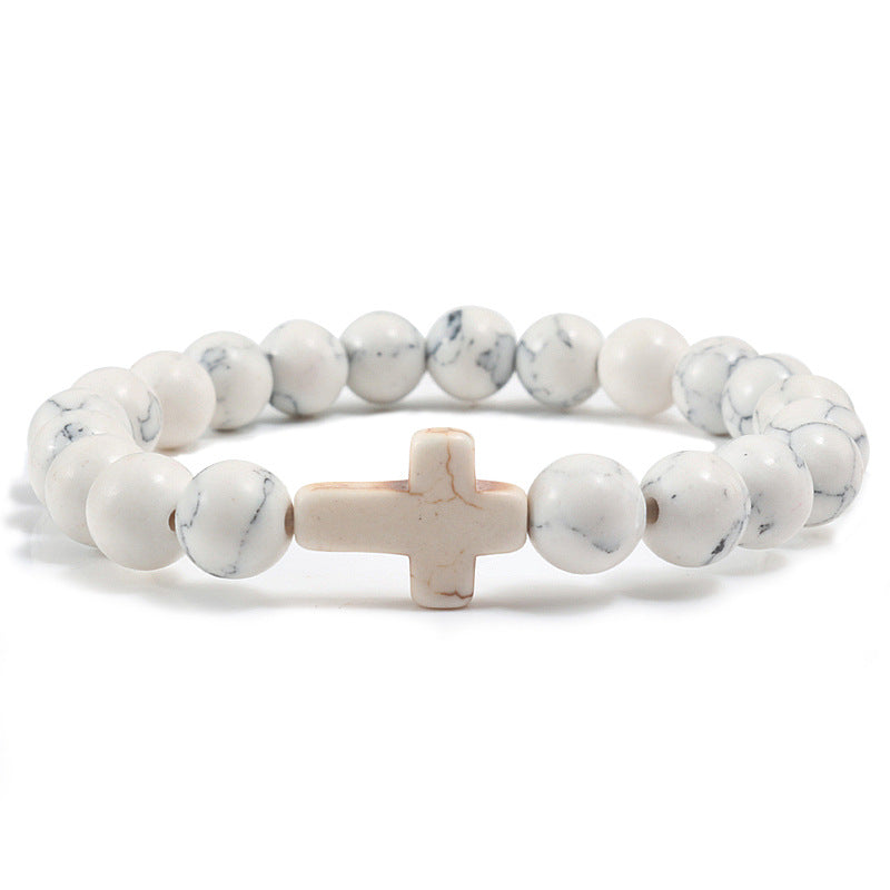 Blue Turquoise Cross Beaded Bracelet