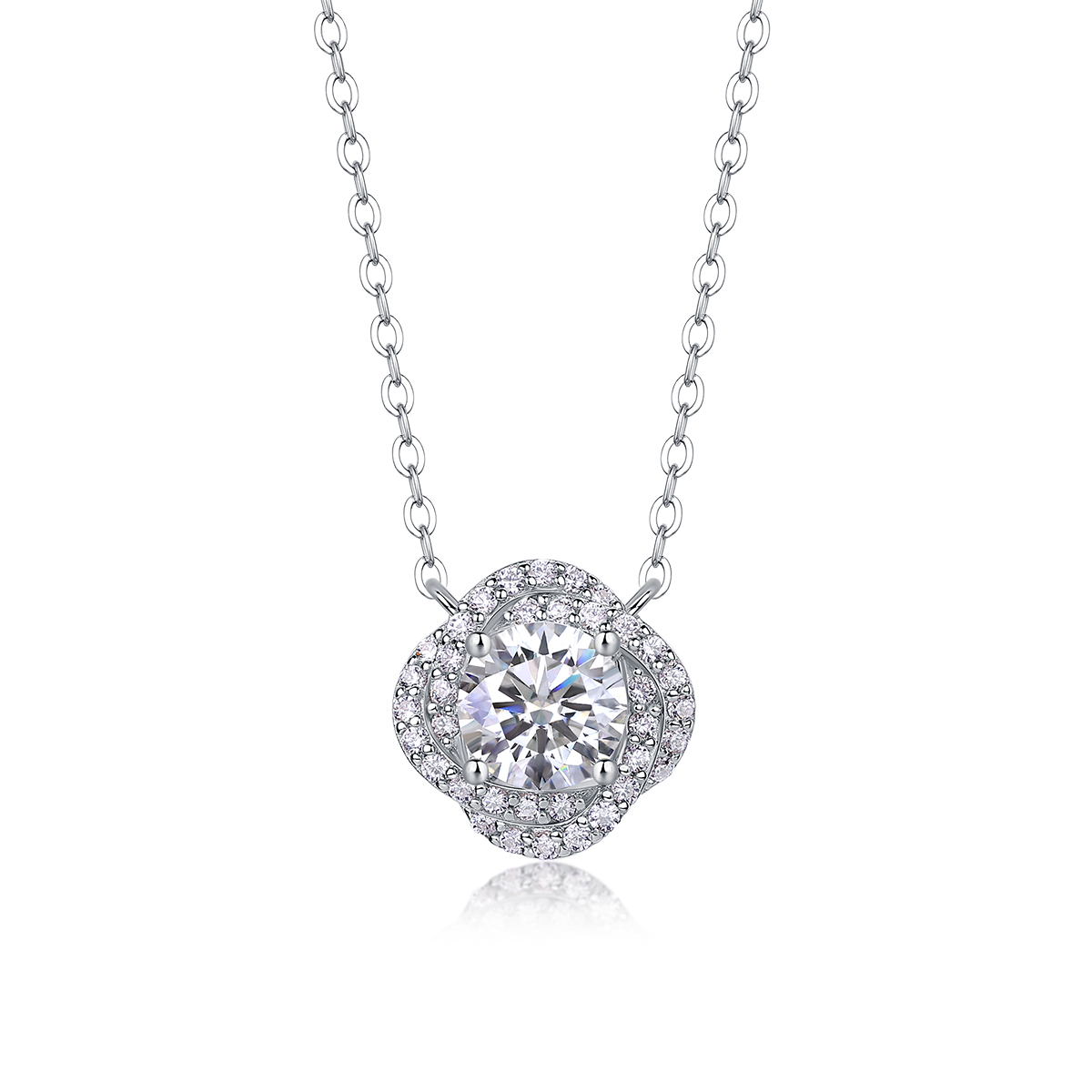 1Lucky Flower Moissanite Pendant Set in S925 Sterling Silver with Platinum Plating