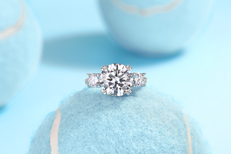 5-Carat Moissanite Sterling Silver Ring with Platinum-Plated Accents - Modern & Elegant - 4