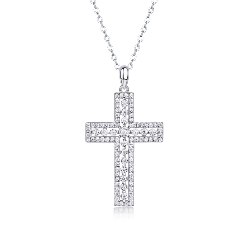 S925 Sterling Silver Cross Pendant Necklace with Moissanite Accent - 5
