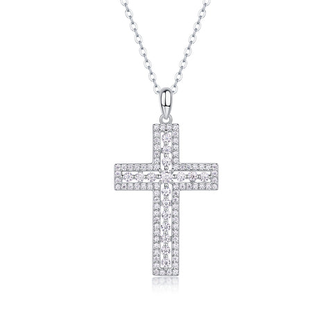 S925 Sterling Silver Cross Pendant Necklace with Moissanite Accent