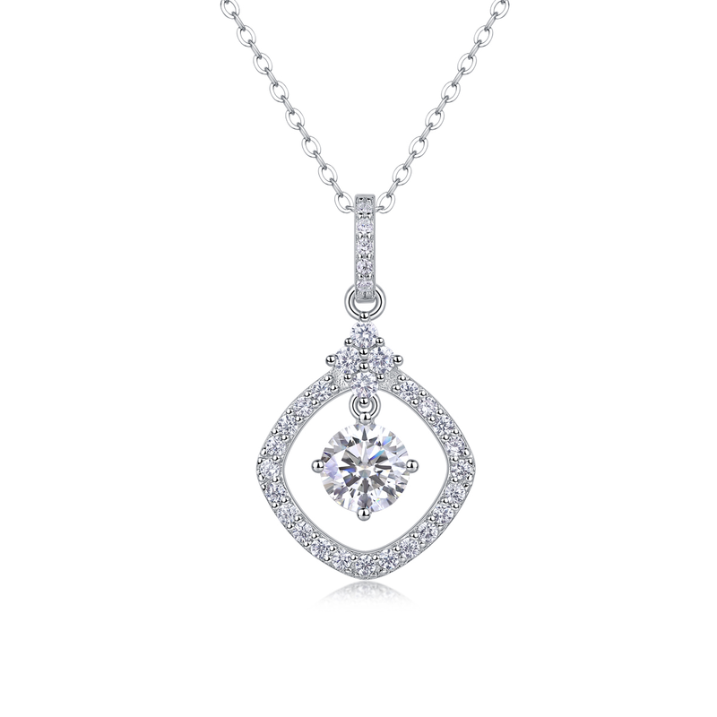 1 Carat Moissanite Pendant Necklace in S925 Sterling Silver with Platinum Plating - Modern & Elegant - 3