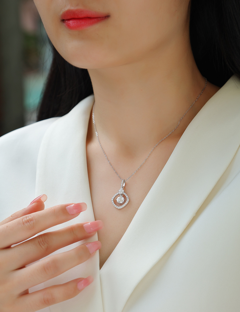 1 Carat Moissanite Pendant Necklace in S925 Sterling Silver with Platinum Plating - Modern & Elegant - 4