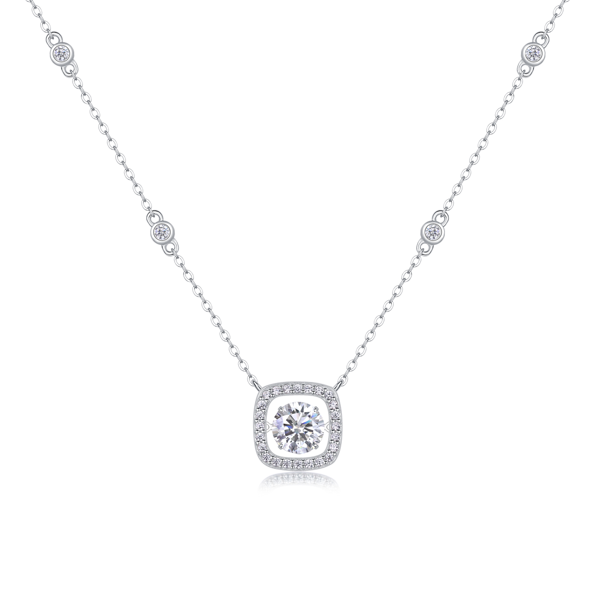 1Sweet Fashionable Moissanite Pendant Necklace Set in S925 Sterling Silver with Platinum Plating