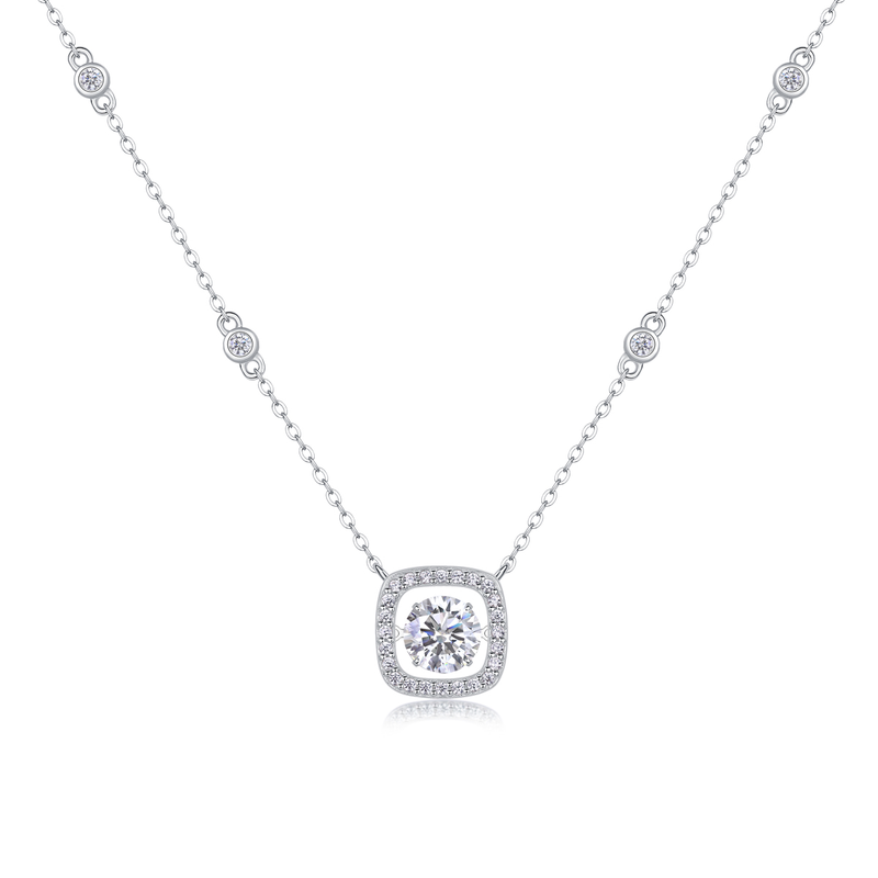 1Sweet Moissanite Pendant Necklace Set in S925 Sterling Silver with Platinum Plating - 2