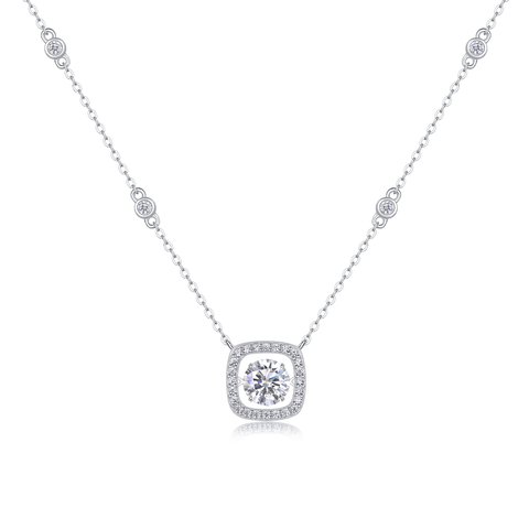 1Sweet Fashionable Moissanite Pendant Necklace Set in S925 Sterling Silver with Platinum Plating