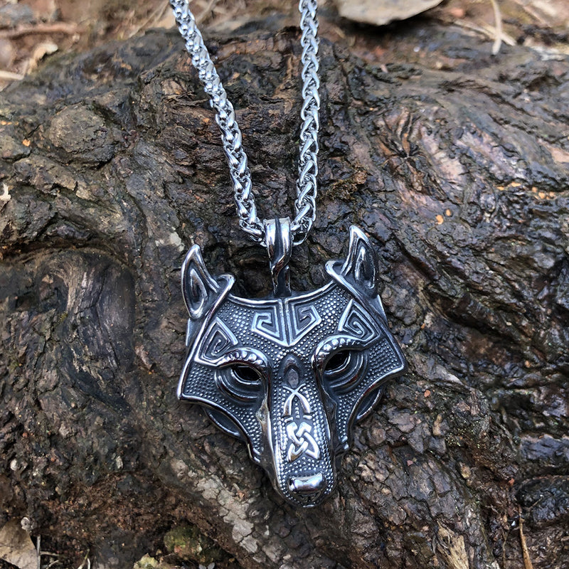Norse Grey Wolf Head Pendant Necklace in Titanium Steel - 2
