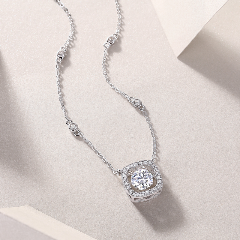 1Sweet Moissanite Pendant Necklace Set in S925 Sterling Silver with Platinum Plating - 3