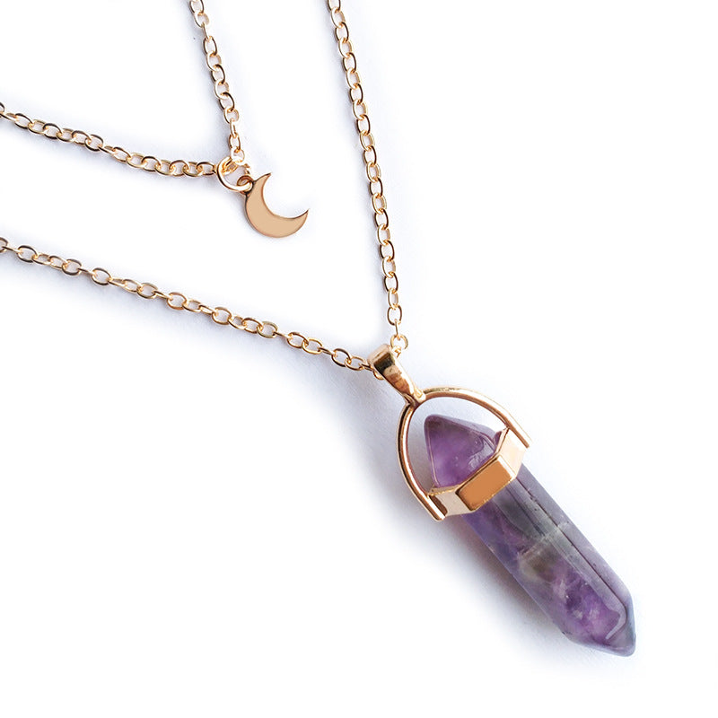 Moon Hexagonal Column Pendant Necklace for Women - 1