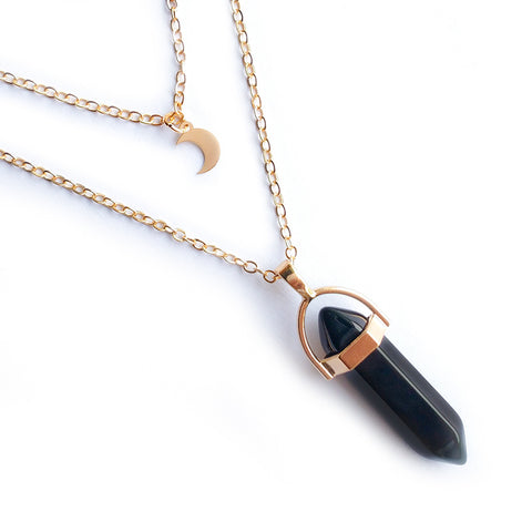 Moon Hexagonal Column Pendant Necklace for Women