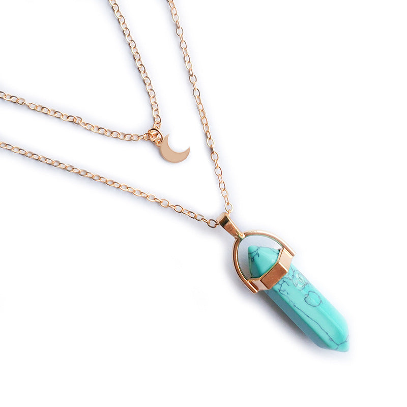 Moon Hexagonal Column Pendant Necklace for Women - 2