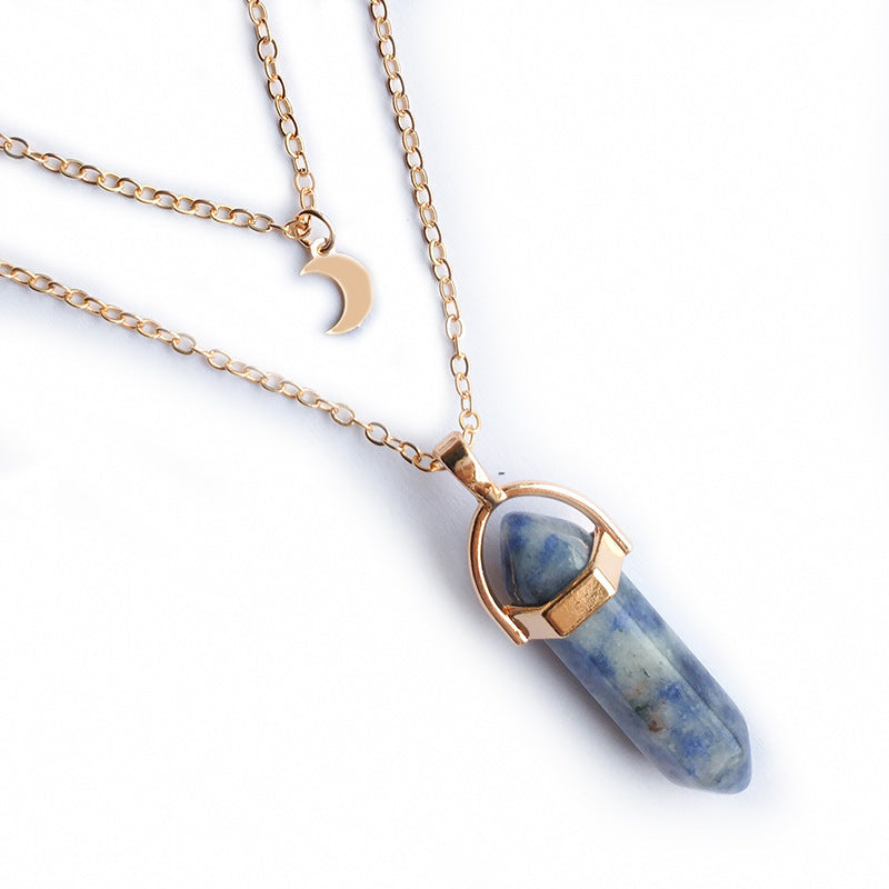 Moon Hexagonal Column Pendant Necklace for Women