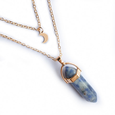 Moon Hexagonal Column Pendant Necklace for Women