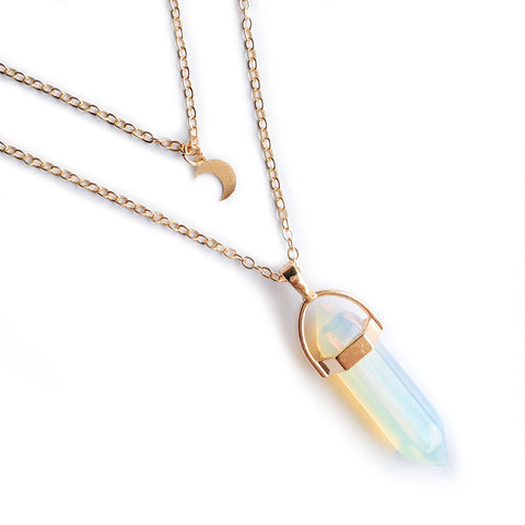 Moon Hexagonal Column Pendant Necklace for Women