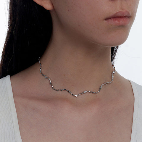 Adjustable Wave Pattern Gold Plated Brass Necklace