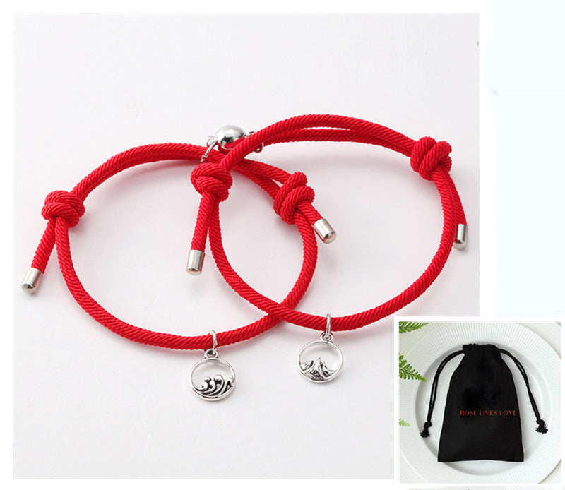 Hand-Woven Silver Tone Couple Bracelets with Love Vows - 10