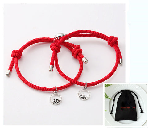 Hand-Woven Silver Tone Couple Bracelets with Love Vows