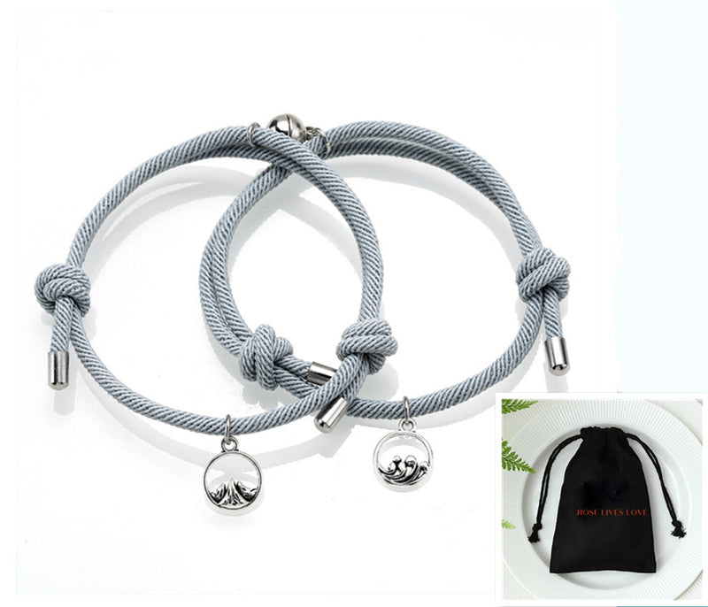 Hand-Woven Silver Tone Couple Bracelets with Love Vows - 4