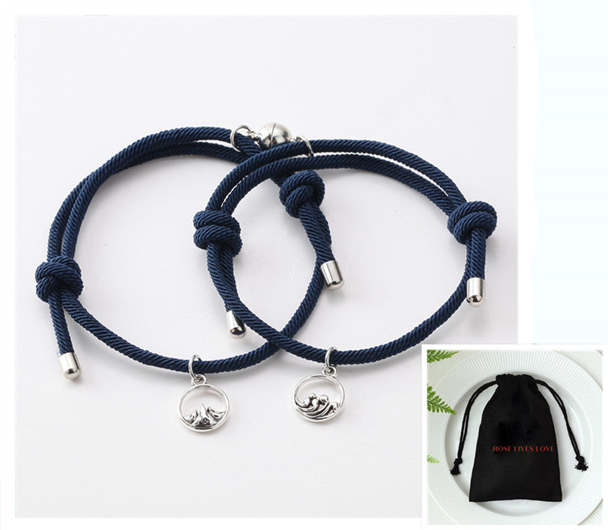 Hand-Woven Silver Tone Couple Bracelets with Love Vows