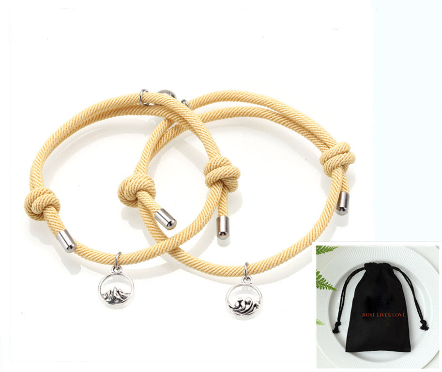 Hand-Woven Silver Tone Couple Bracelets with Love Vows