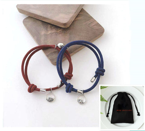 Hand-Woven Silver Tone Couple Bracelets with Love Vows