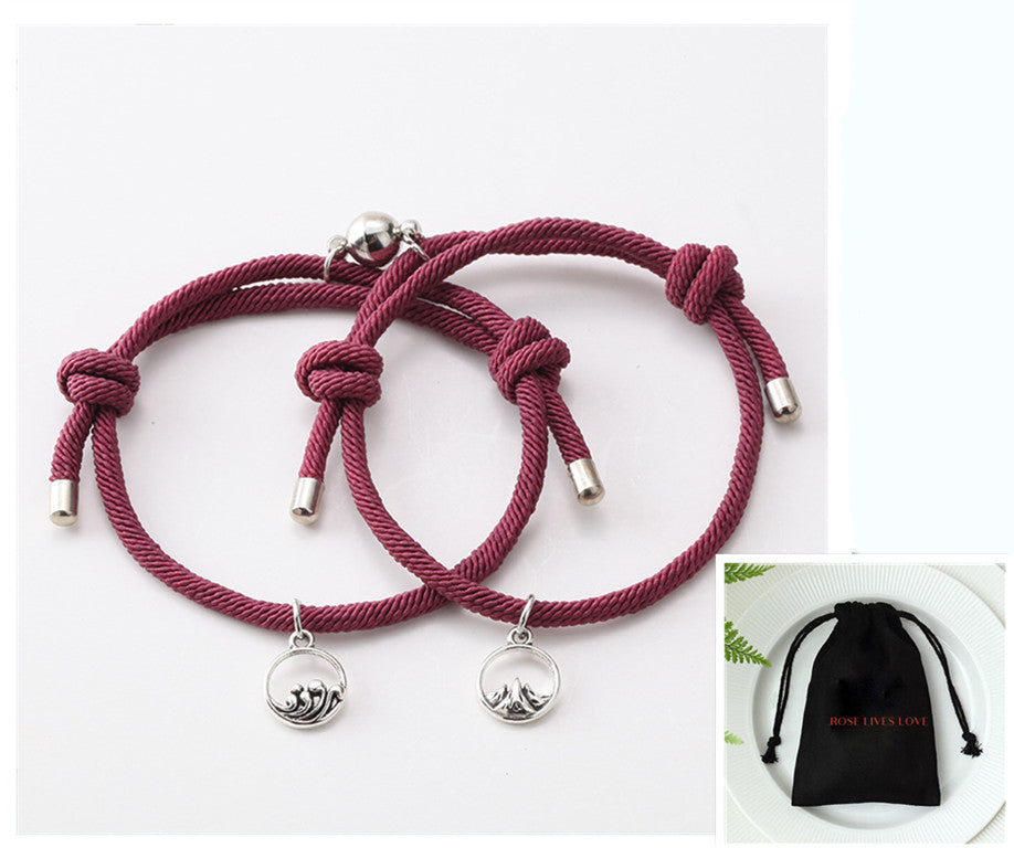 Hand-Woven Silver Tone Couple Bracelets with Love Vows